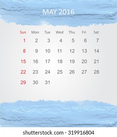 Calendar for may 2016.Vector illustration.