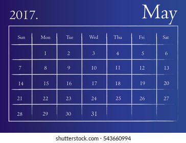 Calendar for May 2017. May 2017 Calendar Icon Vector flat design style