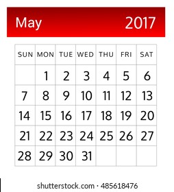 Calendar of May 2017 on white background - illustration - Vector EPS 10