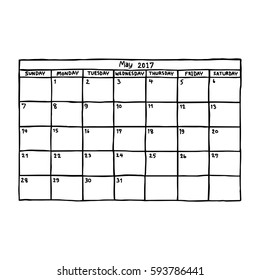 calendar May 2017 - vector illustration sketch hand drawn with black lines, isolated on white background