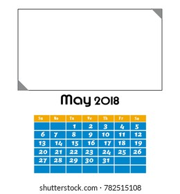 Calendar for May 2018 with top blank page for an image
