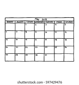 calendar May 2018 - vector illustration sketch hand drawn with black lines, isolated on white background