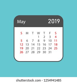 Calendar may 2019 year in simple style. Calendar planner design template. Agenda may monthly reminder. Business vector illustration.