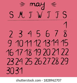 Calendar for May 2021. Template. Vector