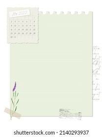 Calendar May 2022 collage vintage To do list, note planner, lavender and stamp, ideas, plans, reminders.