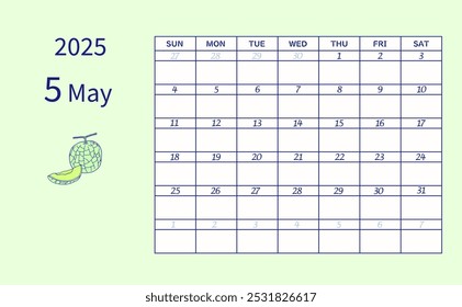 Calendar for May 2025 starting on Sunday