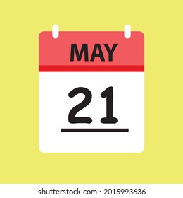 Calendar - May 21 icon illustration isolated vector sign symbol flat design red and white