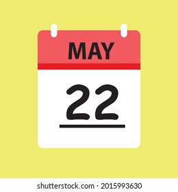 Calendar - May 22 icon illustration isolated vector sign symbol flat design red and white
