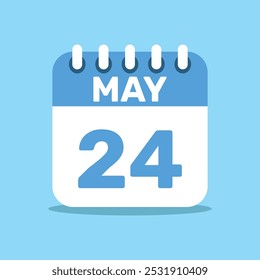 calendário 24 de maio ícone de cor azul, design de planejamento de papel.