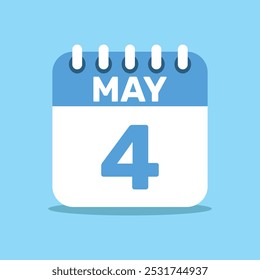 calendar May 4 blue color icon, paper planning design.