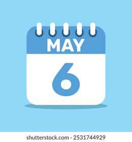 calendar May 6 blue color icon, paper planning design.