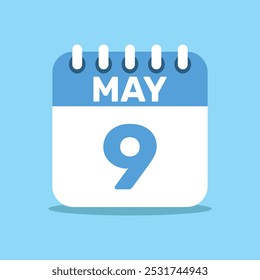 calendario Mayo 9 icono de color azul, diseño de planificación de papel.