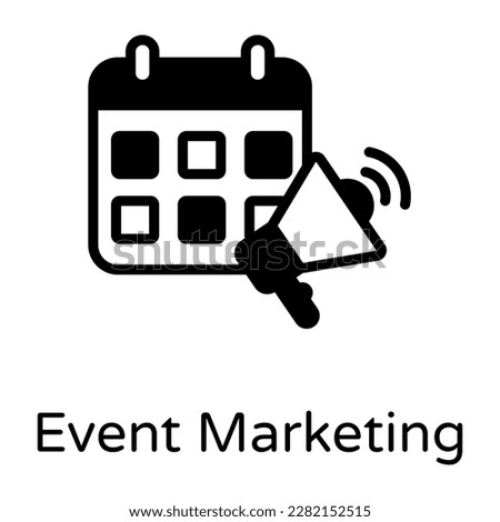 Calendar with megaphone, solid icon of event marketing 