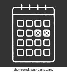 Calendar method chalk icon. Safe sex. Menstrual cycle tracking. Monthly planning. Pregancy prevention. Birth control for woman. Planner page, schedule check. Isolated vector chalkboard illustration