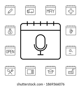 Calendar, microphone flat vector icon in calendar pack