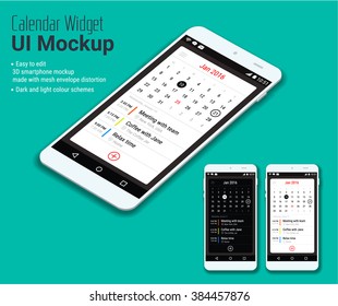 Calendar mobile app UI smartphone mockup