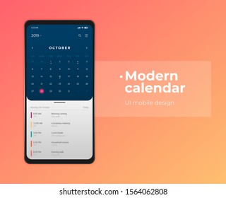 Calendar mobile apptasks ui ux design mockup vector image