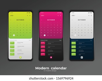 Calendar mobile apptasks ui ux design mockup vector image