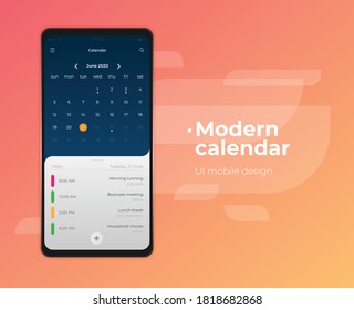Calendar mobile apptasks ui ux design mockup vector image