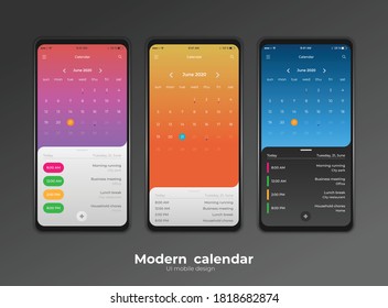 Calendario aplicaciones móviles ui ux diseño maqueta imagen vectorial