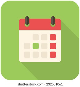 Calendar, modern flat icon with long shadow