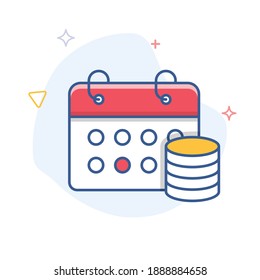 Calendar and money outline icon. Payday illustration.