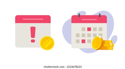 Calendar money payment recurring icon vector, annual subscription due date payday alert ui graphic, membership pay deadline reminder, salary day schedule notice, loan agenda notification target