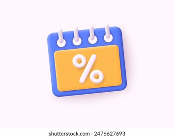 Calendar and money tax debt as payment date reminder vector notice. 3D Web Vector Illustrations.