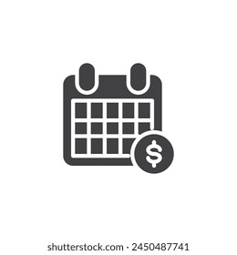 Calendar and money vector icon. filled flat sign for mobile concept and web design. Financial Planning glyph icon. Payment reminder symbol, logo illustration. Vector graphics