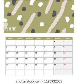 Calendar month 2019 planner with abstract vector graphic