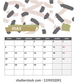 Calendar month 2019 planner with abstract vector graphic