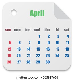 Calendar for the month of April vector illustration