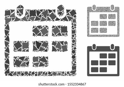 Calendar month composition of inequal elements in various sizes and color tones, based on calendar month icon. Vector joggly elements are united into collage.