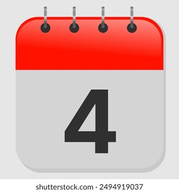 Calendar month day four vector illustration with header red and background white