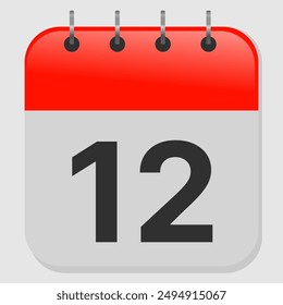Calendar month day twelve vector illustration with header red and background white