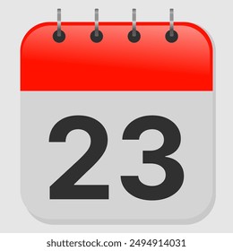 Calendar month day twenty three vector illustration with header red and background white