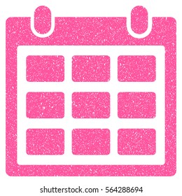 Calendar Month grainy textured icon for overlay watermark stamps. Flat symbol with scratched texture. Dotted vector pink ink rubber seal stamp with grunge design on a white background.