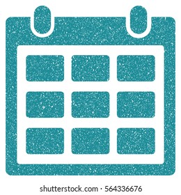 Calendar Month grainy textured icon for overlay watermark stamps. Flat symbol with dirty texture. Dotted vector soft blue ink rubber seal stamp with grunge design on a white background.