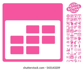 Calendar Month Grid icon with bonus calendar and time management clip art. Vector illustration style is flat iconic symbols, pink, white background.