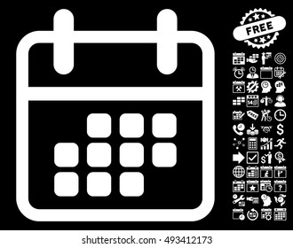 Calendar Month icon with bonus calendar and time management pictogram. Vector illustration style is flat iconic symbols, white color, black background.