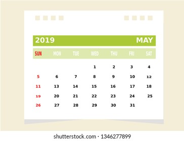 Calendar Month may 2019 Vector.