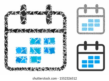 Calendar month mosaic of tremulant elements in variable sizes and shades, based on calendar month icon. Vector tremulant elements are united into illustration.