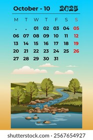 calendar month October 2025 vector and illustration