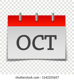  Calendar month October icon on gray and red color on transparent background.  Layers grouped for easy editing illustration.  For your design.