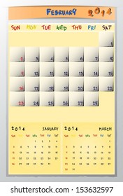 Calendar of month on february 2014