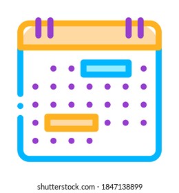 Icono de la línea delgada del vector de la página del mes del calendario. Calendario Con Día Y Año De Datos, Rendimiento Del Hotel Del Equipo De Servicio Pictograma Lineal. Ilustración de contorno de elementos del albergue de negocios