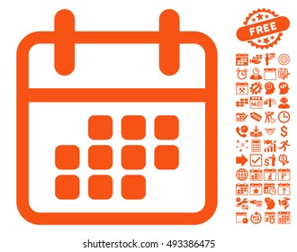 Calendar Month pictograph with bonus calendar and time management symbols. Vector illustration style is flat iconic symbols, orange color, white background.