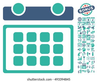 Calendar Month pictograph with bonus calendar and time management clip art. Vector illustration style is flat iconic bicolor symbols, cobalt and cyan colors, white background.