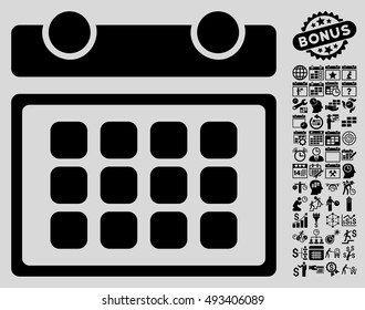 Calendar Month pictograph with bonus calendar and time management pictograph collection. Vector illustration style is flat iconic symbols, black color, light gray background.
