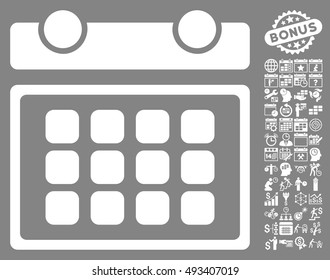 Calendar Month pictograph with bonus calendar and time management icon set. Vector illustration style is flat iconic symbols, white color, gray background.